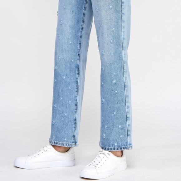 High Rise Dad Jeans W/ Fringe Waistband Detail - Picture 3 of 5